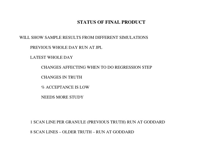 status of final product