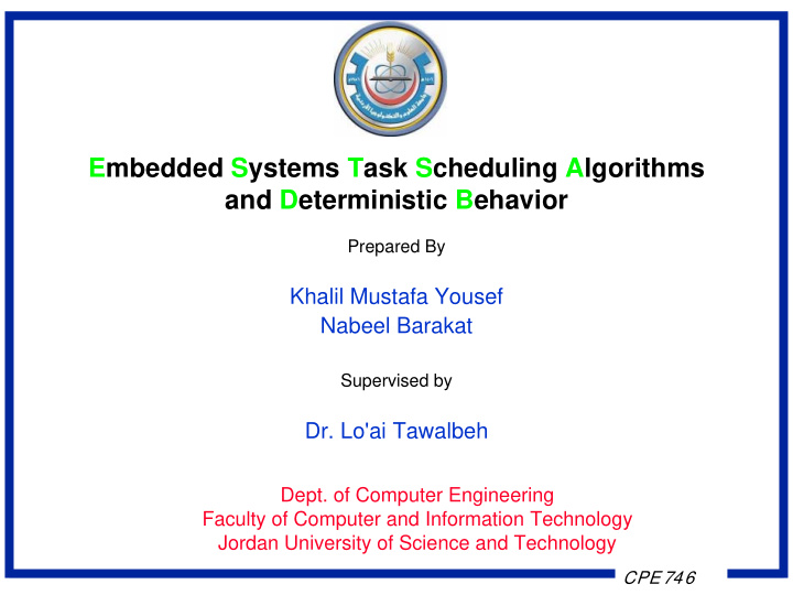 embedded systems task scheduling algorithms and