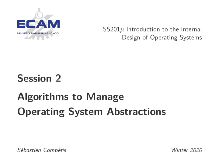 session 2 algorithms to manage operating system