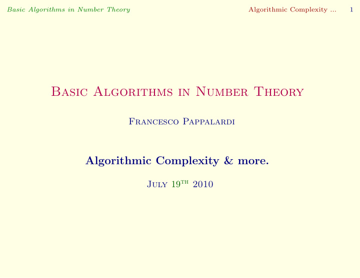 basic algorithms in number theory