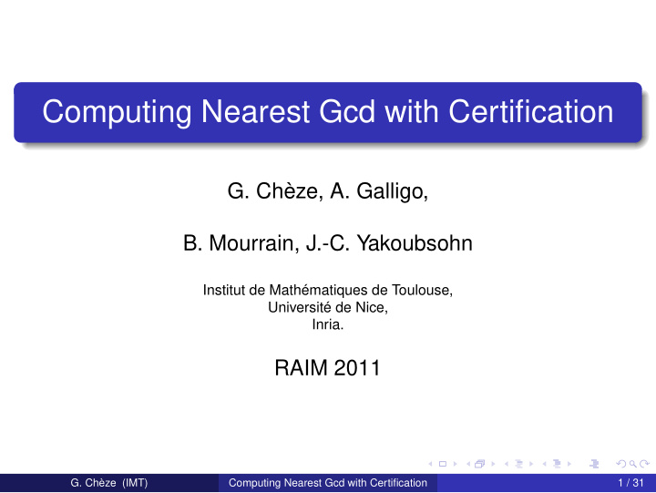 computing nearest gcd with certification