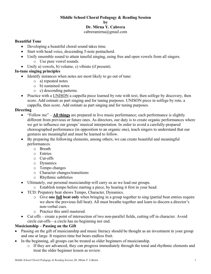 middle school choral pedagogy amp reading session by dr