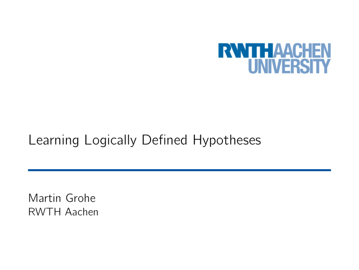 learning logically defined hypotheses