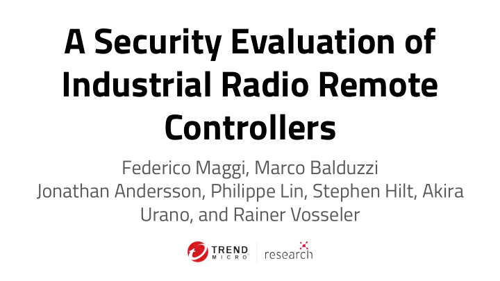 a security evaluation of industrial radio remote