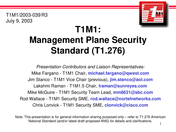 t1m1 management plane security standard t1 276