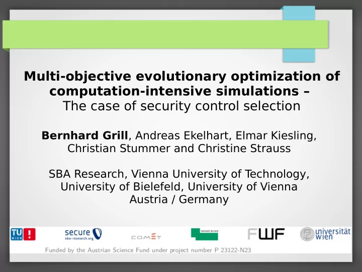 multi objective evolutionary optimization of computation
