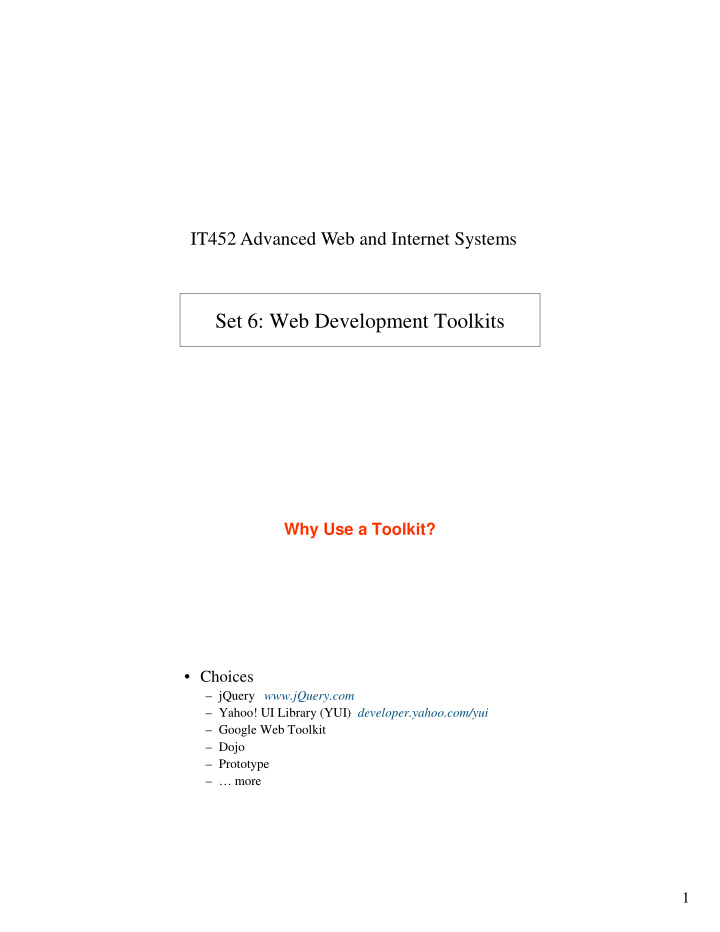 set 6 web development toolkits