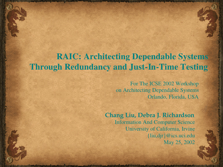 raic architecting dependable systems through redundancy
