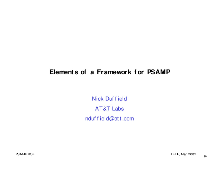 elements of a framework f or psamp