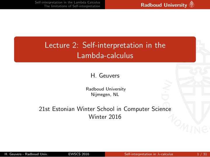 lecture 2 self interpretation in the lambda calculus
