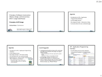 15-214  Agenda  Principles of Software Construction:  Objects, Design, and Concurrency