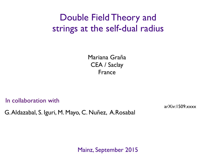 double field theory and strings at the self dual radius