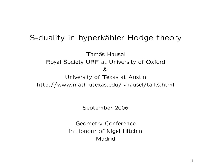 s duality in hyperk ahler hodge theory