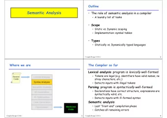 Semantic Analysis    The role of semantic analysis in a compiler    A laundry list of tasks