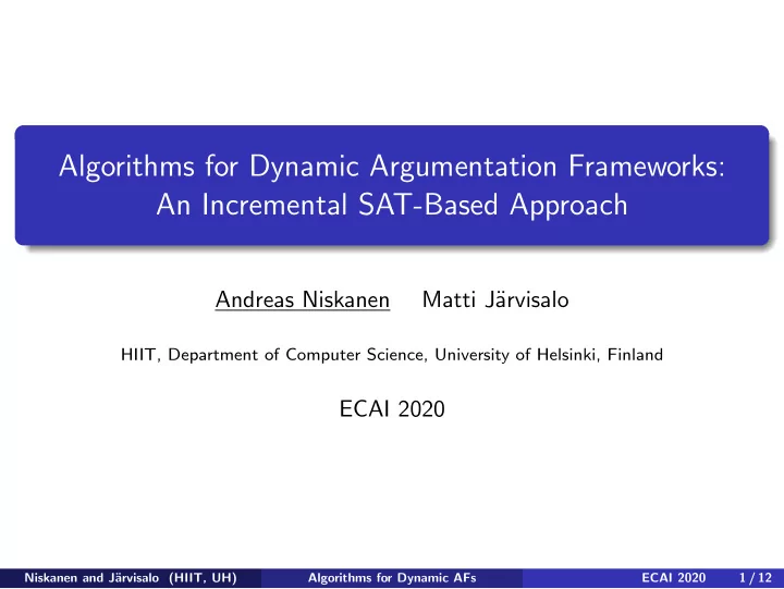 algorithms for dynamic argumentation frameworks an