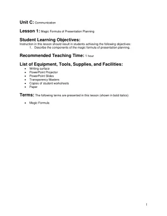 Student Learning Objectives:  Instruction in this lesson should result in students achieving the