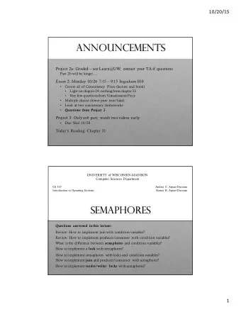 Announcements  Project 2a: Graded  see Learn@UW; contact your TA if questions  Part 2b will be