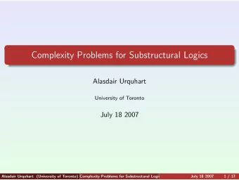 Complexity Problems for Substructural Logics  Alasdair Urquhart  University of Toronto  July 18