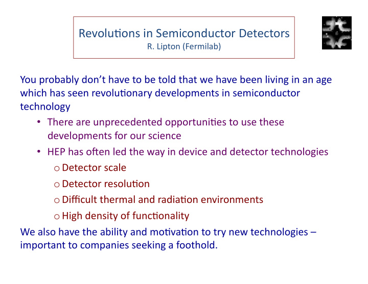 revolu ons in semiconductor detectors