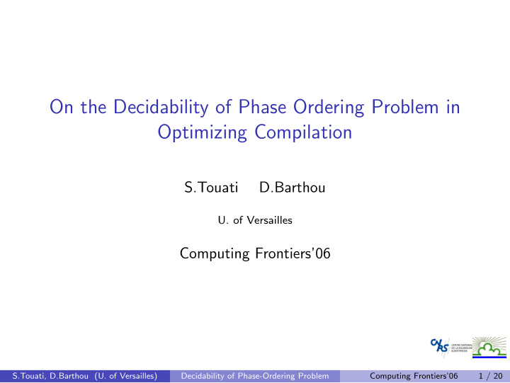 on the decidability of phase ordering problem in