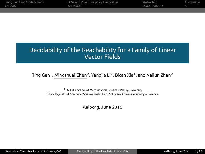 decidability of the reachability for a family of linear