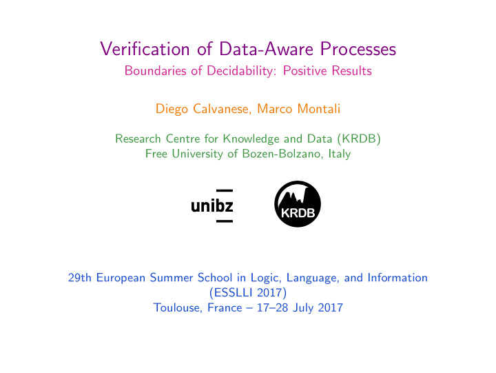 verification of data aware processes