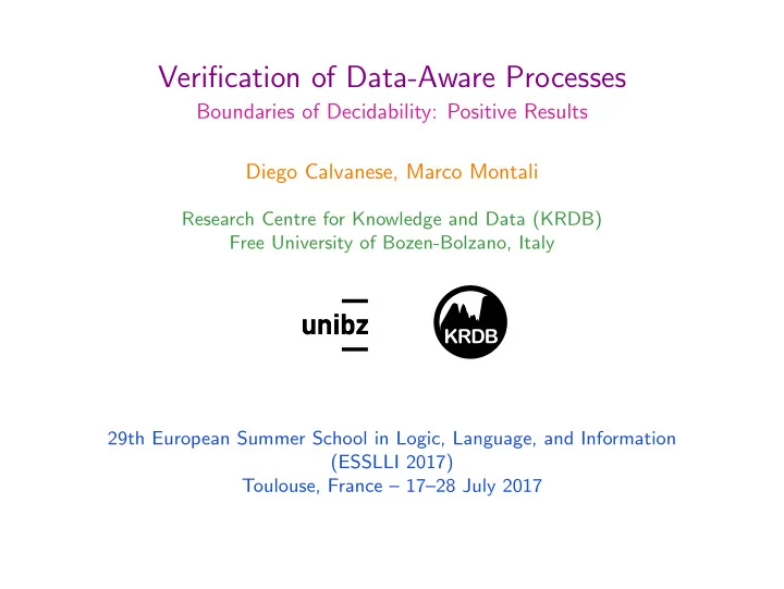 verification of data aware processes