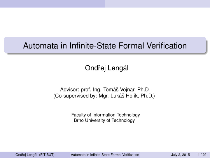 automata in infinite state formal verification