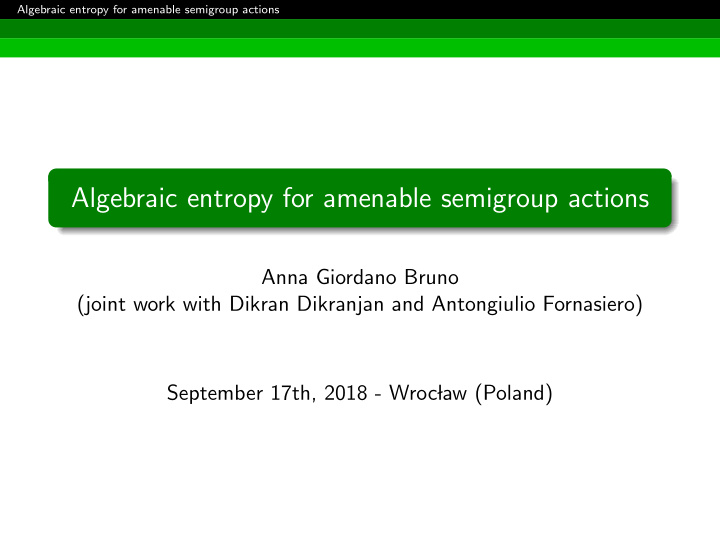 algebraic entropy for amenable semigroup actions