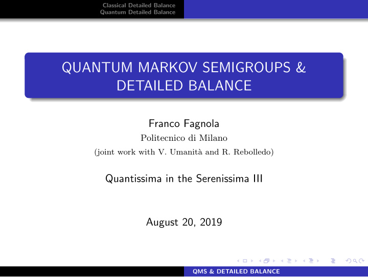 quantum markov semigroups detailed balance