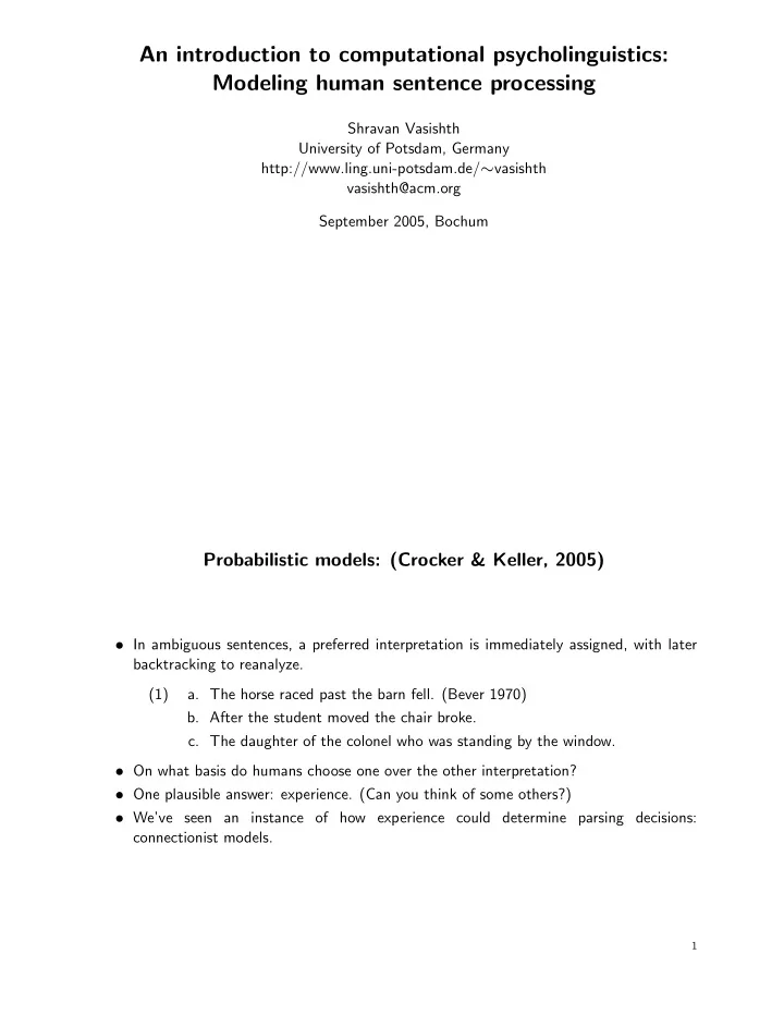an introduction to computational psycholinguistics
