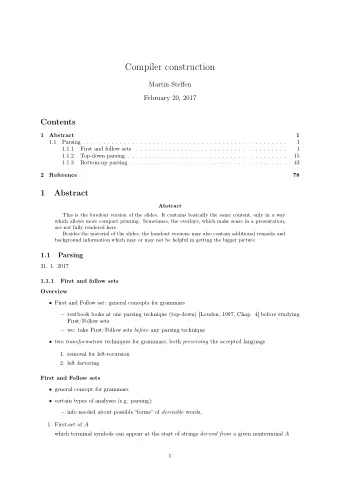 Compiler construction  Martin Steffen  February 20, 2017  Contents  1  Abstract  1  1.1  Parsing .