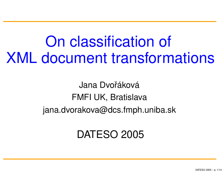on classification of xml document transformations