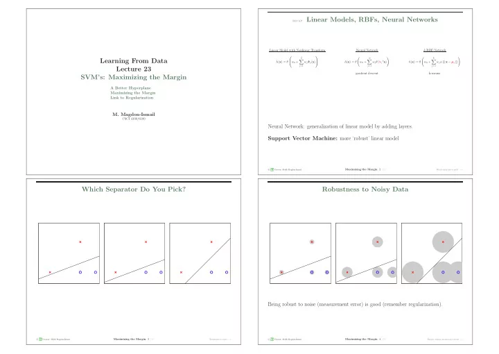 recap linear models rbfs neural networks