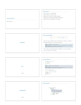 CS 61A Lecture 10  Optional Hog Contest due Wednesday 2/18 @ 11:59pm  Friday, February 13  2