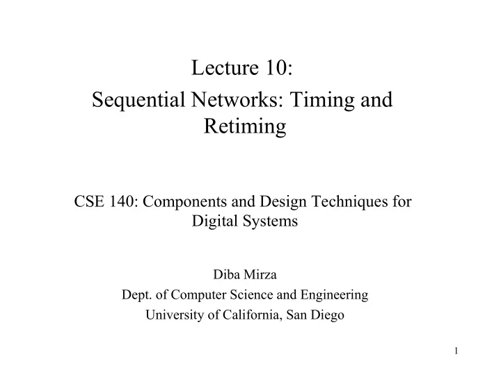 lecture 10 sequential networks timing and retiming