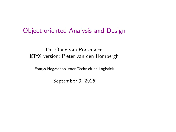 object oriented analysis and design