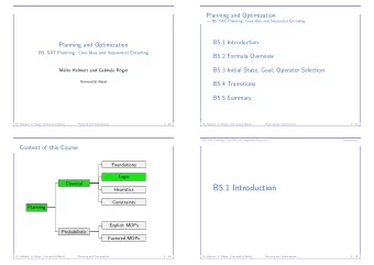 B5.1 Introduction  Heuristics  Constraints  Planning  Explicit MDPs  Probabilistic  Factored MDPs