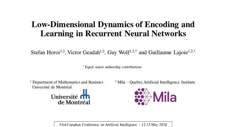 low dimensional dynamics of encoding and learning in