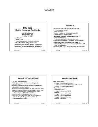 ECEU530  Schedule  ECE U530  Homework 4 due Wednesday, October 23  Digital Hardware Synthesis