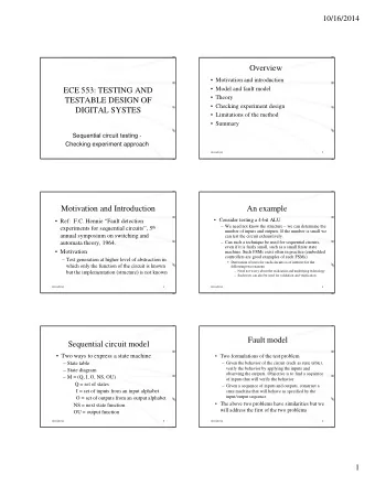 Overview   Motivation and introduction   Model and fault model  ECE 553: TESTING AND
