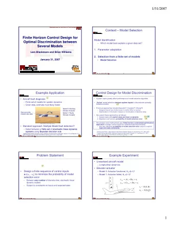 1/31/2007  Massachusetts Institute of Technology  Context  Model Selection  Finite Horizon
