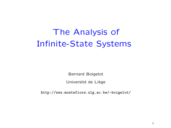 the analysis of infinite state systems