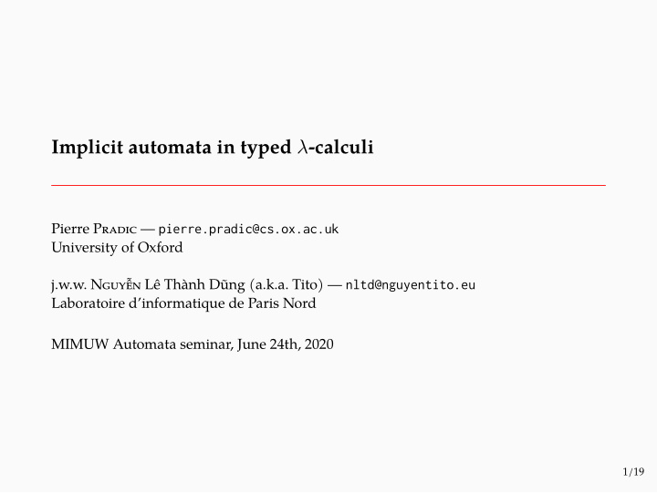 implicit automata in typed calculi