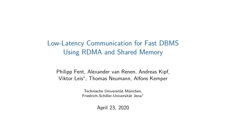low latency communication for fast dbms using rdma and