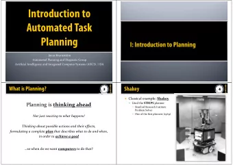 Introduction to  Automated Task  Planning  Jonas Kvarnstrm  Automated Planning and Diagnosis
