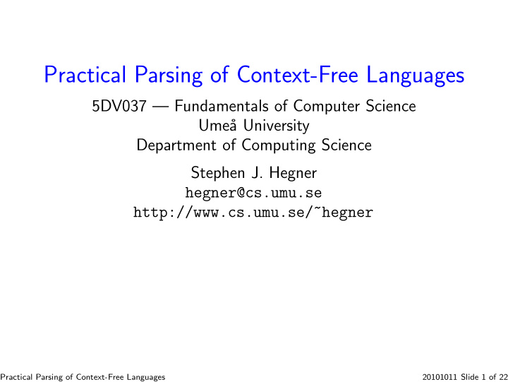 practical parsing of context free languages