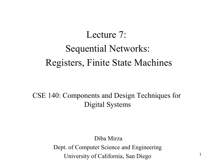 lecture 7 sequential networks registers finite state