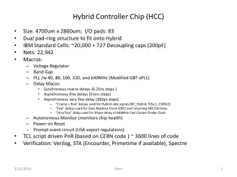 Hybrid Controller Chip (HCC)    Size: 4700um x 2860um;  I/O pads: 83    Dual pad-ring