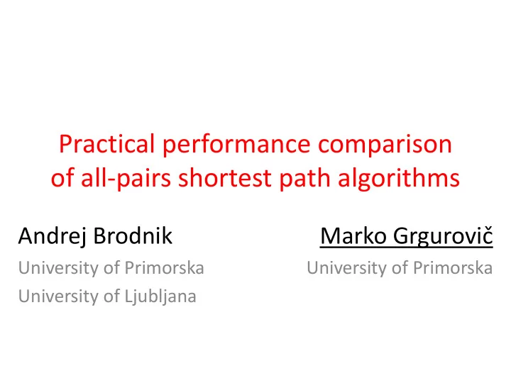 practical performance comparison of all pairs shortest